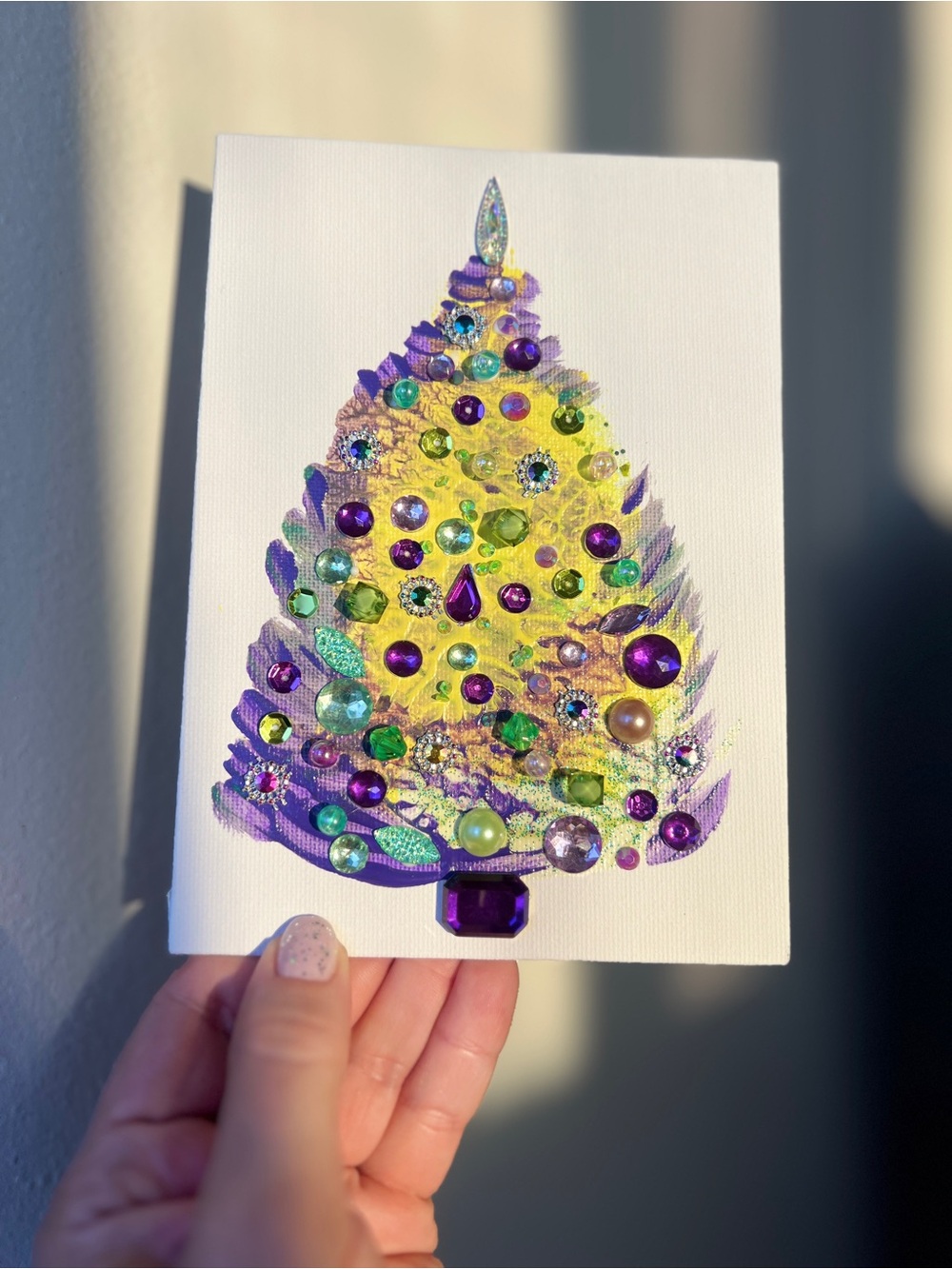Purple, Lime & Gold Jeweled Christmas Tree – 5x7 Original - Picture 7 of 8